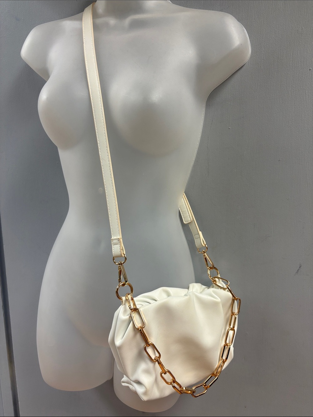 Crossi Ivory Ruched Convertible Crossbody, Shoulder Bag & Clutch